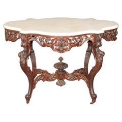 Fine John Henry Belter Rosewood Carved High Victorian Marble Top Center Table
