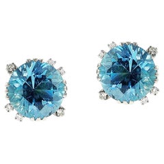 Fine Round Aquamarine and Diamond Stud Earrings, 18k