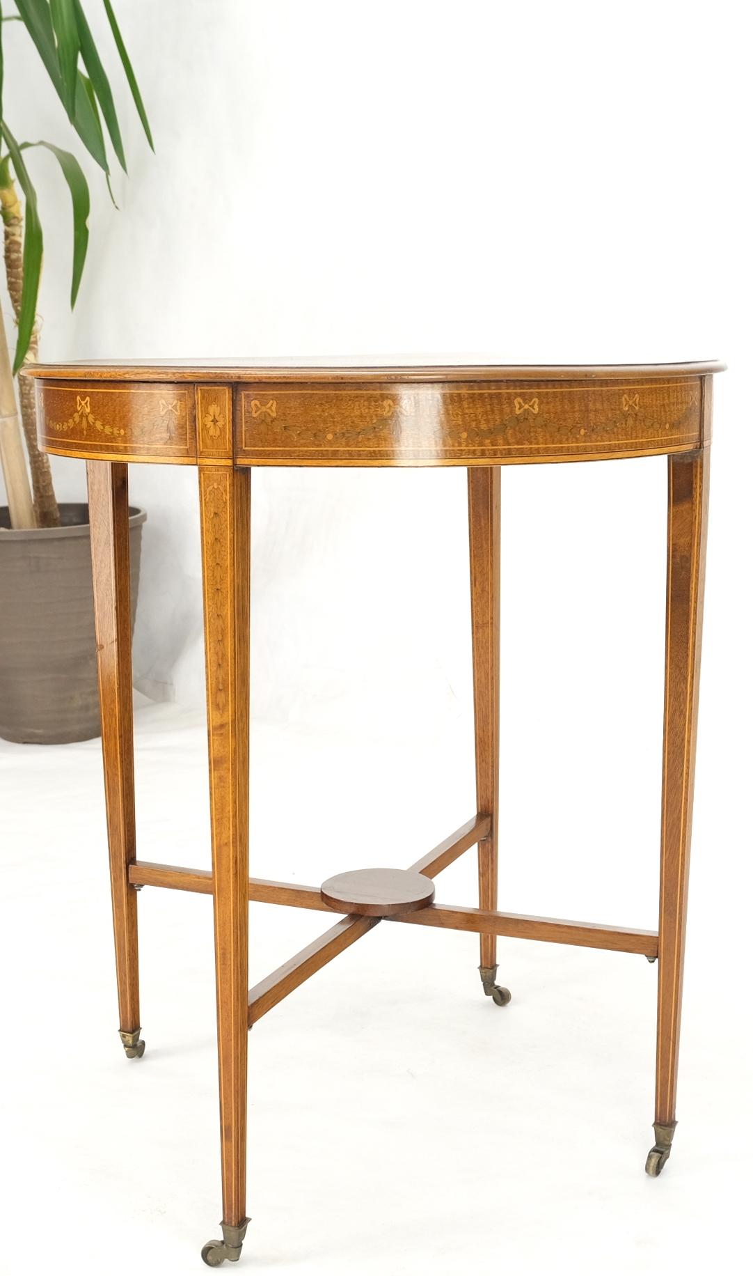 Fine Round Inlay Side Lamp Table on Brass on Tapered Legs and Wheels 7