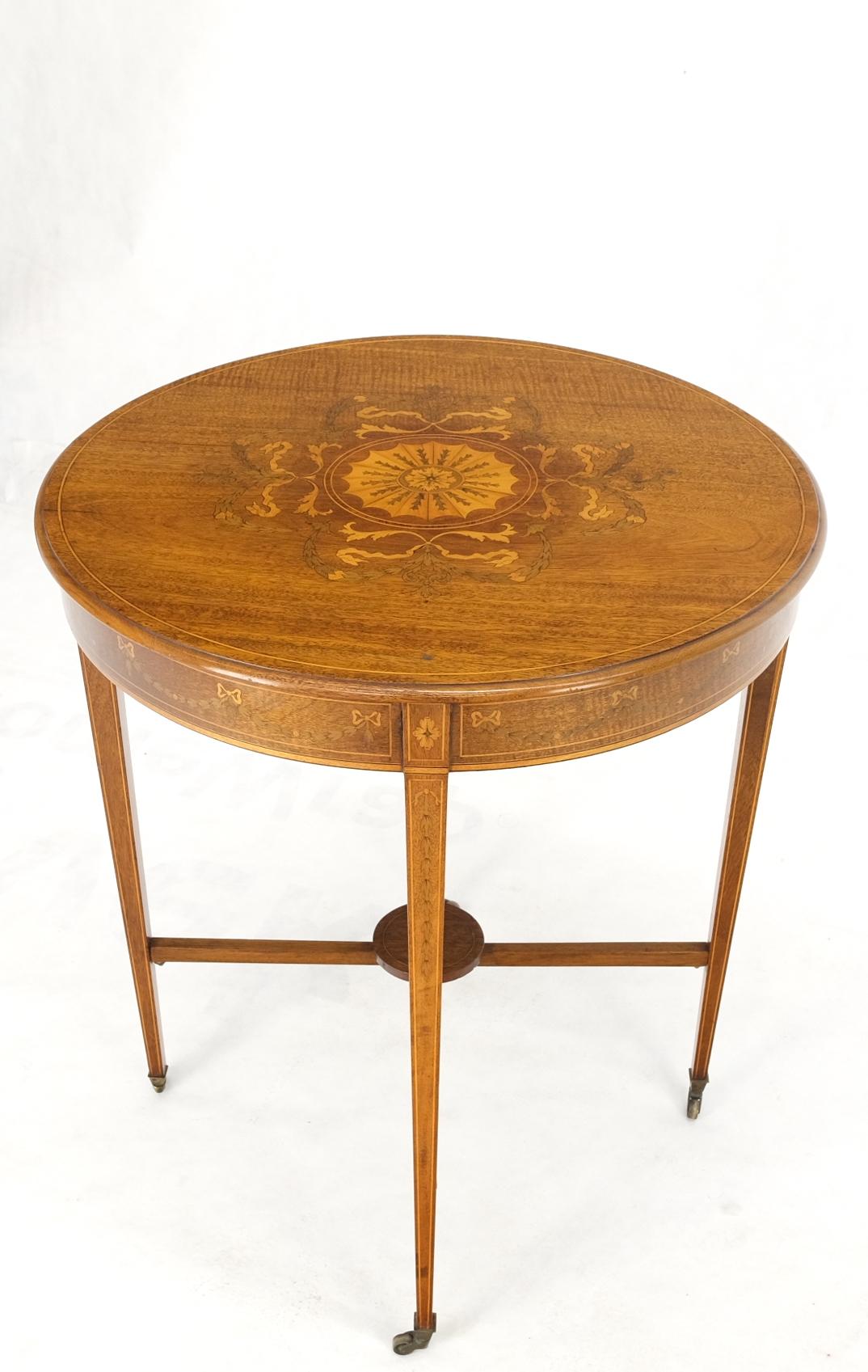 Fine Round Inlay Side Lamp Table on Brass on Tapered Legs and Wheels 8