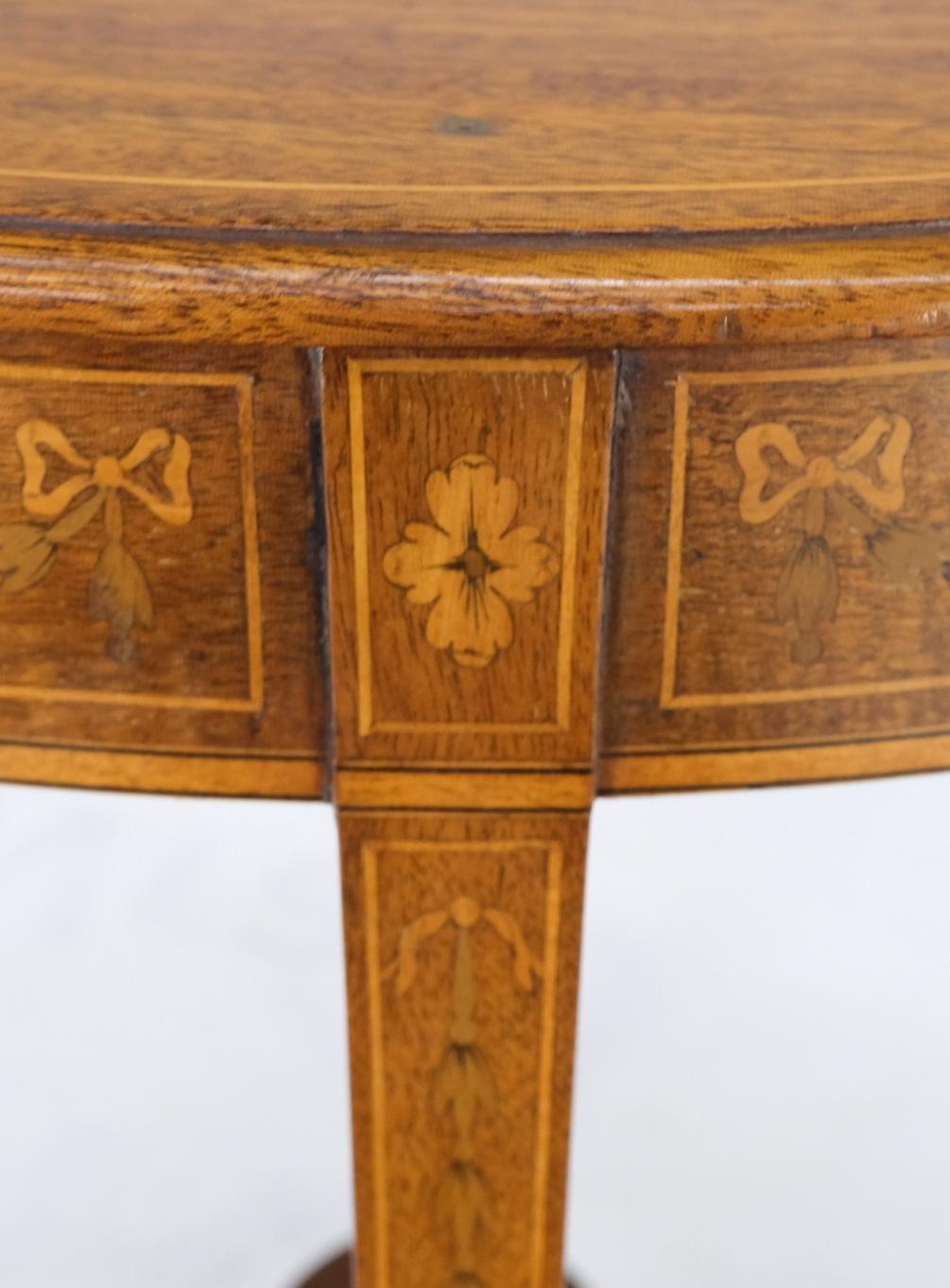 20th Century Fine Round Inlay Side Lamp Table on Brass on Tapered Legs and Wheels