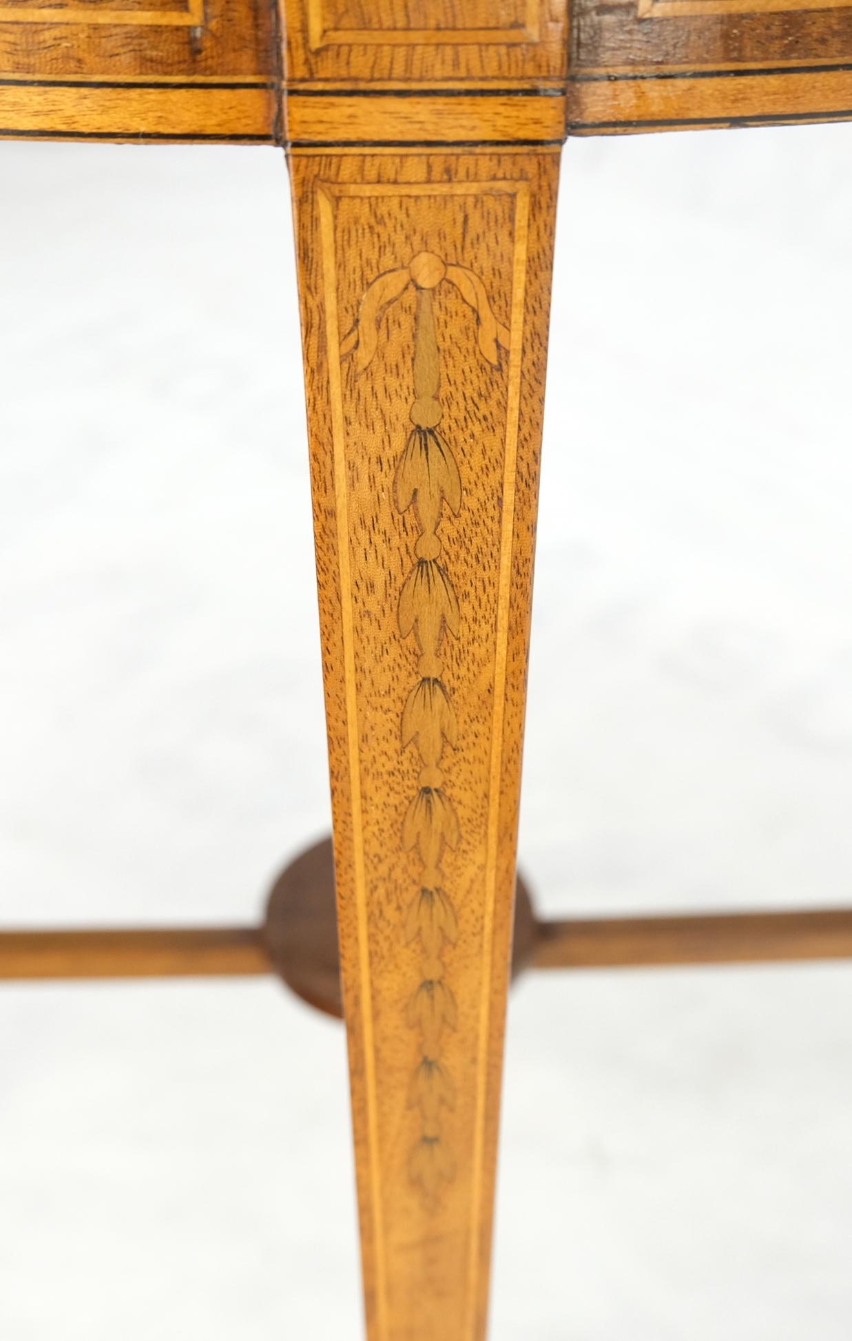 Fine Round Inlay Side Lamp Table on Brass on Tapered Legs and Wheels 2