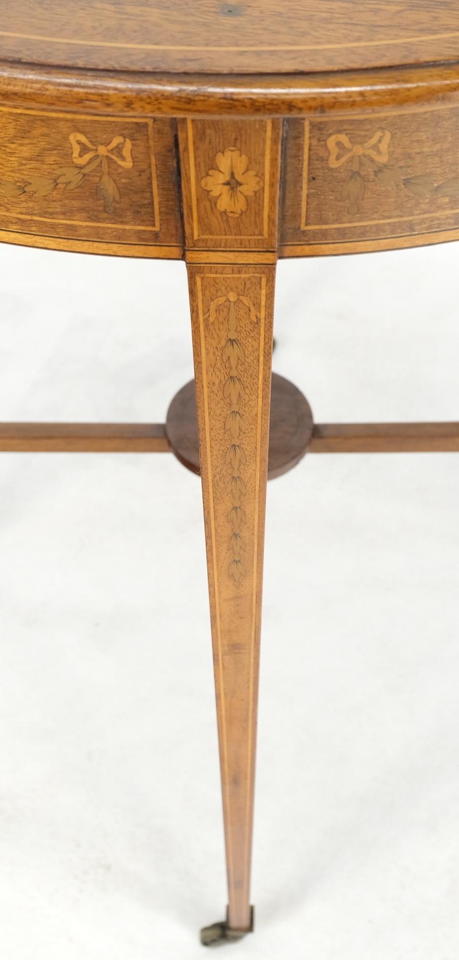 Fine Round Inlay Side Lamp Table on Brass on Tapered Legs and Wheels 4