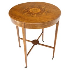 Fine Round Inlay Side Lamp Table on Brass on Tapered Legs and Wheels