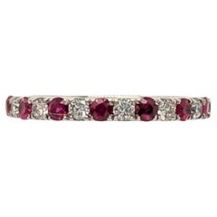 Fine Round Ruby and Diamond Band in Solid 14K White Gold - Halfway Band