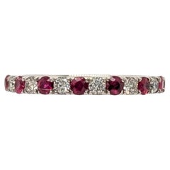 Fine Round Ruby and Diamond Band in Solid 14K White Gold - Halfway Band
