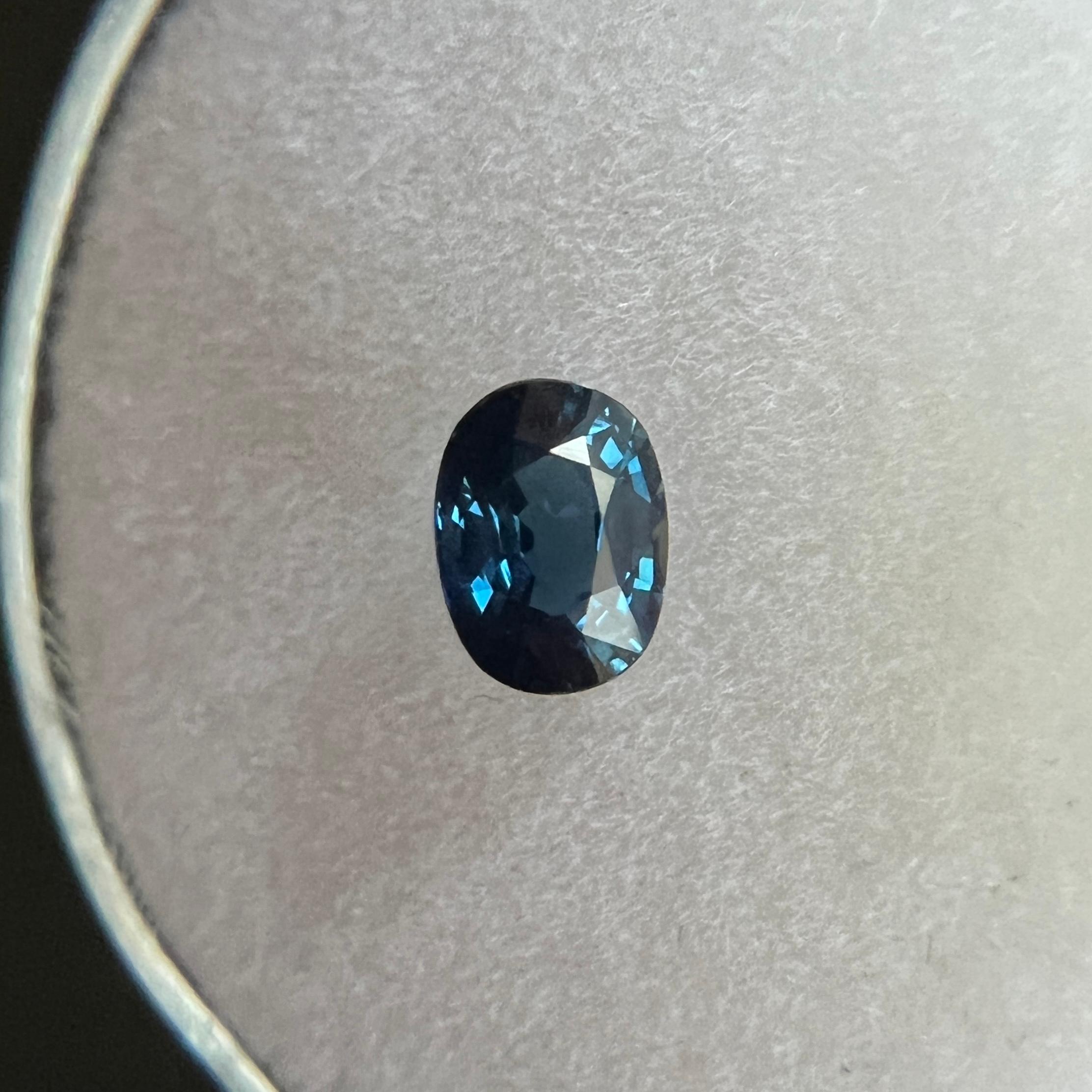 Fine Royal Blue Australian Sapphire Gemstone.

0.63 Carat with a beautiful deep royal blue colour and excellent clarity, a very clean stone.

Also has an excellent oval cut and polish to show great shine and colour, would look lovely in jewellery.