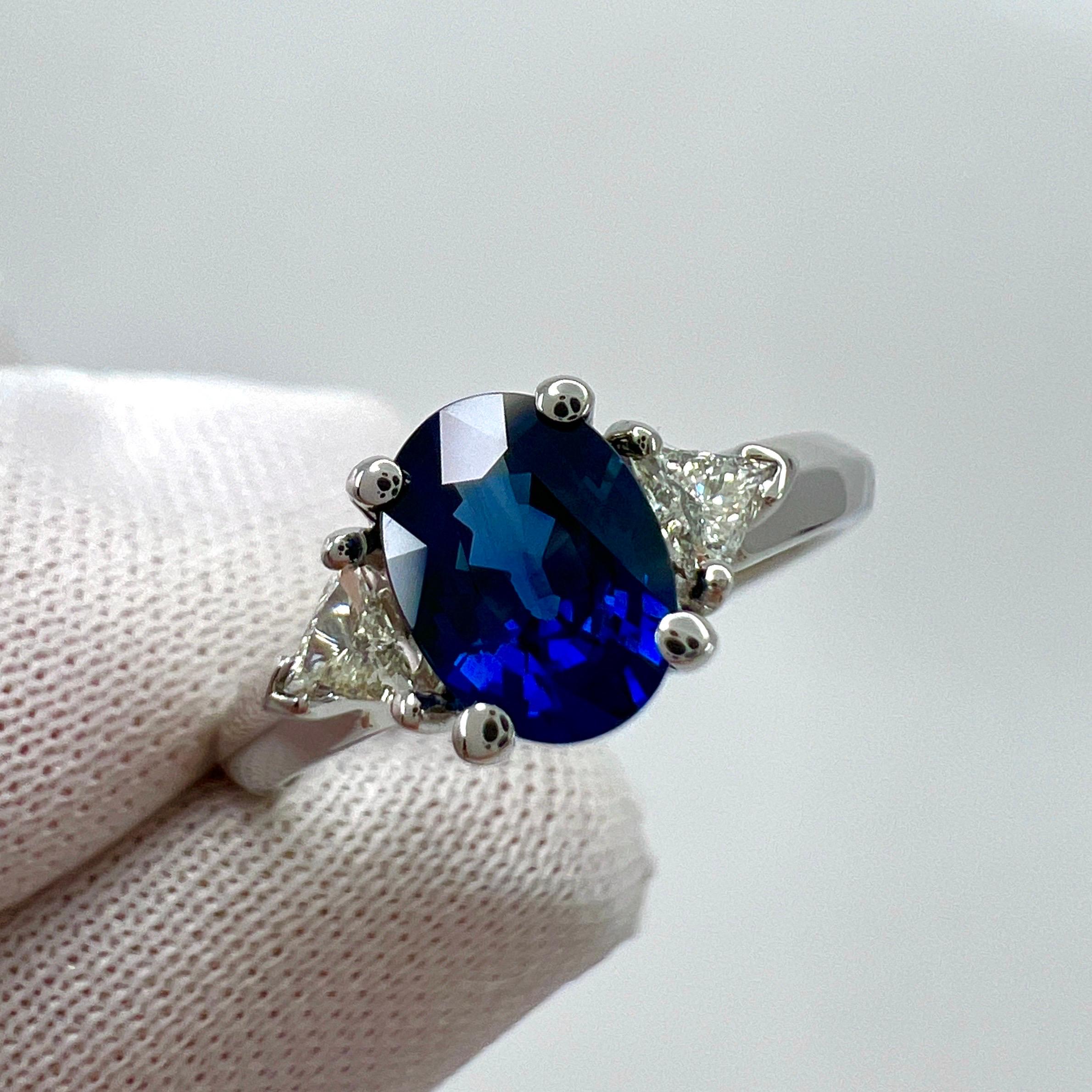 Fine Oval Cut Royal Blue Sapphire And Diamond 18k White Gold Three Stone Ring.

Fine 1.03 carat natural sapphire with a beautiful deep royal blue colour, top grade colour sapphire.
This sapphire also has an excellent oval cut and excellent clarity.