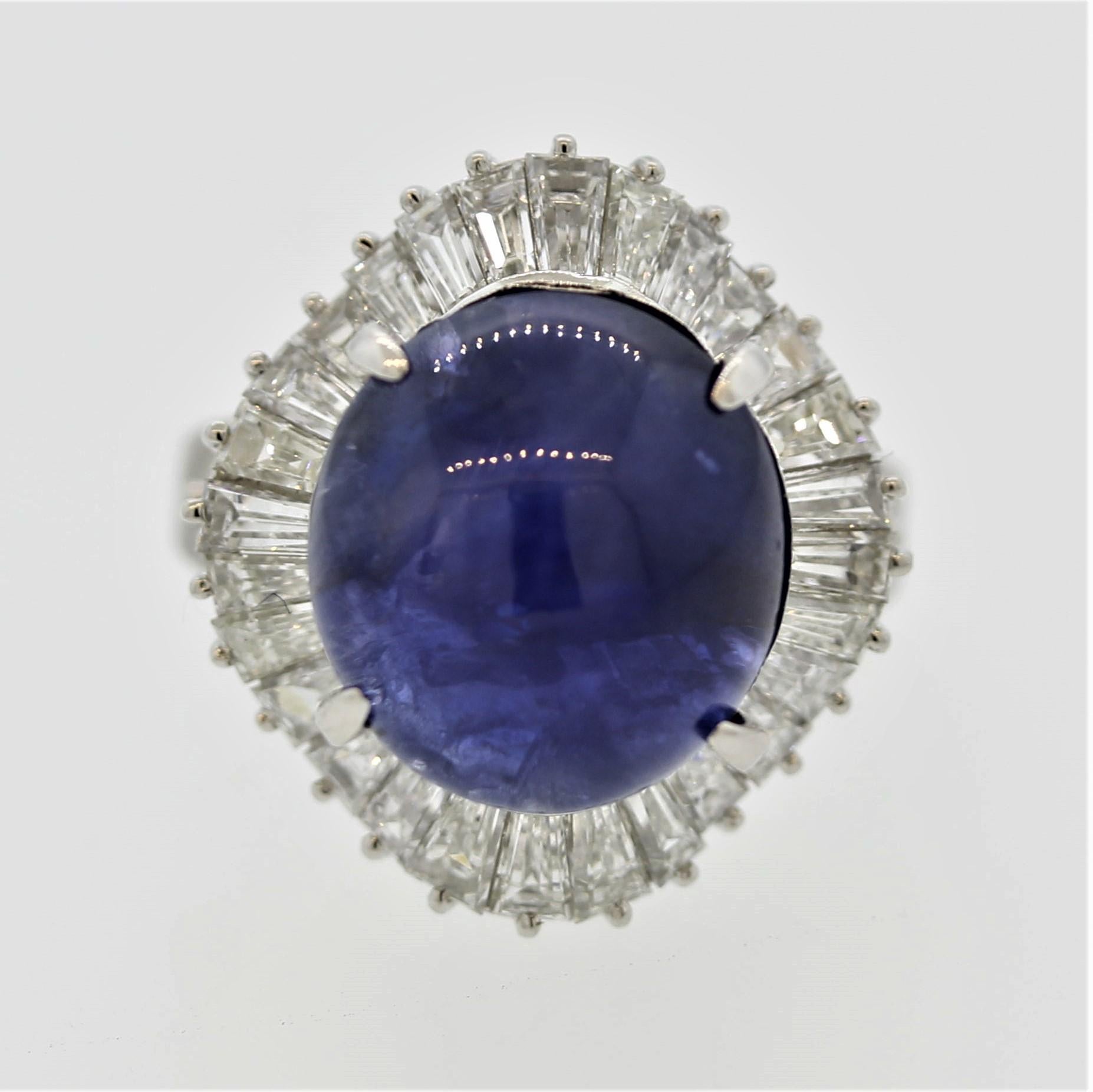 A special sapphire weighing 11.97 carats which has the ideal royal blue color. As you gaze inside the stone your mind comes to an ease as the rich blue color mesmerizes you. The sapphire also has a strong star as a light hits its top. It is accented