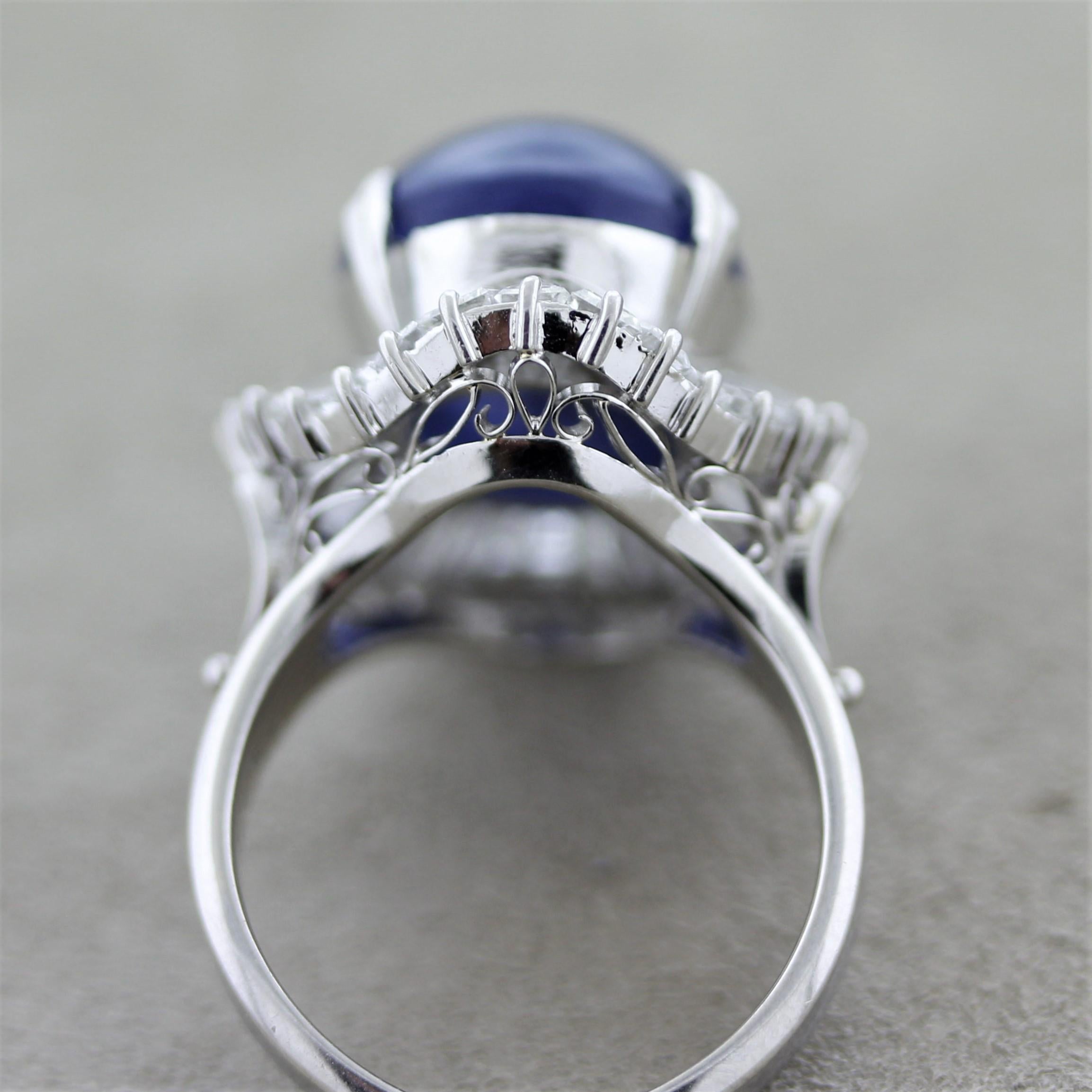 Mixed Cut Fine Royal Blue Star Sapphire Diamond Platinum Ring For Sale