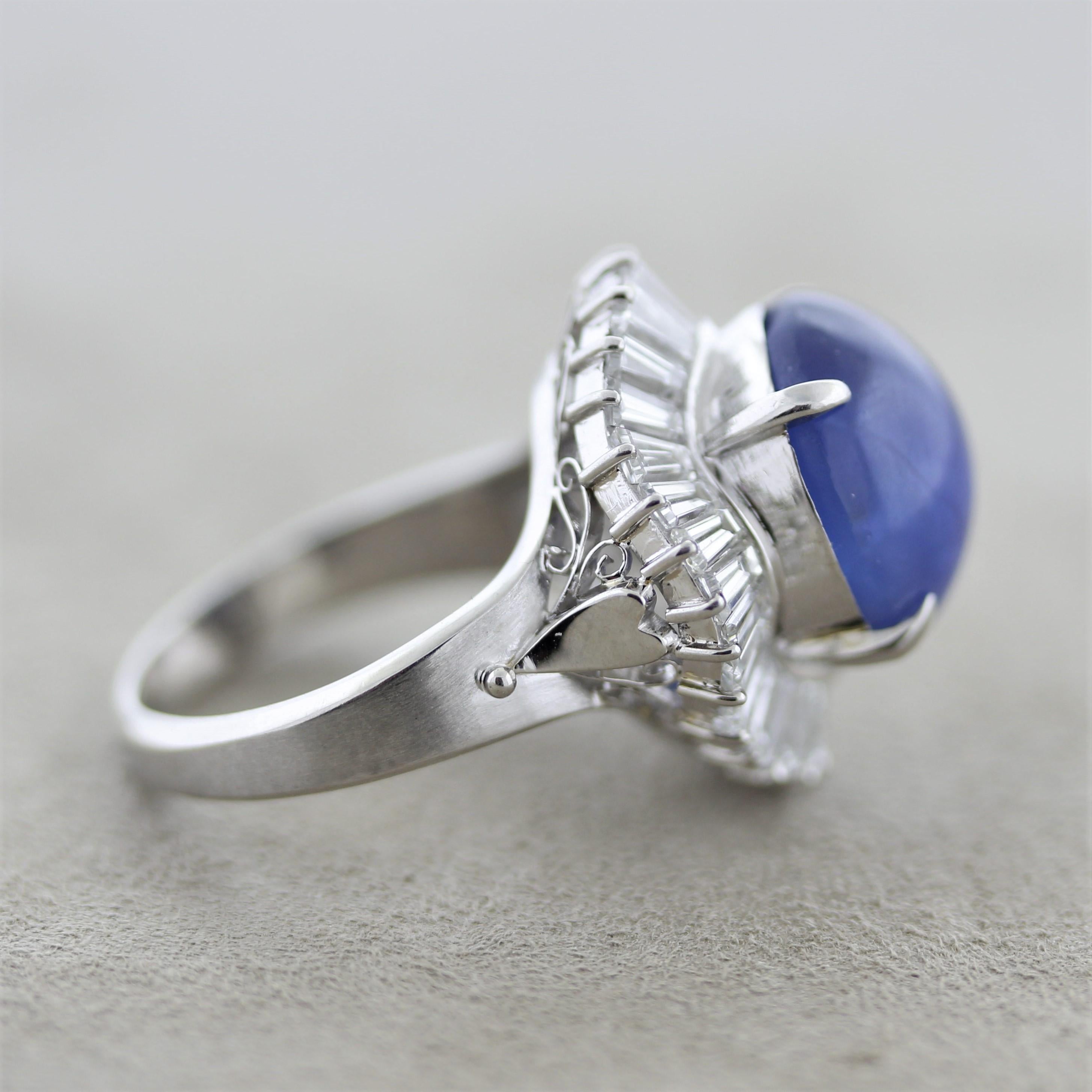 Fine Royal Blue Star Sapphire Diamond Platinum Ring In New Condition For Sale In Beverly Hills, CA