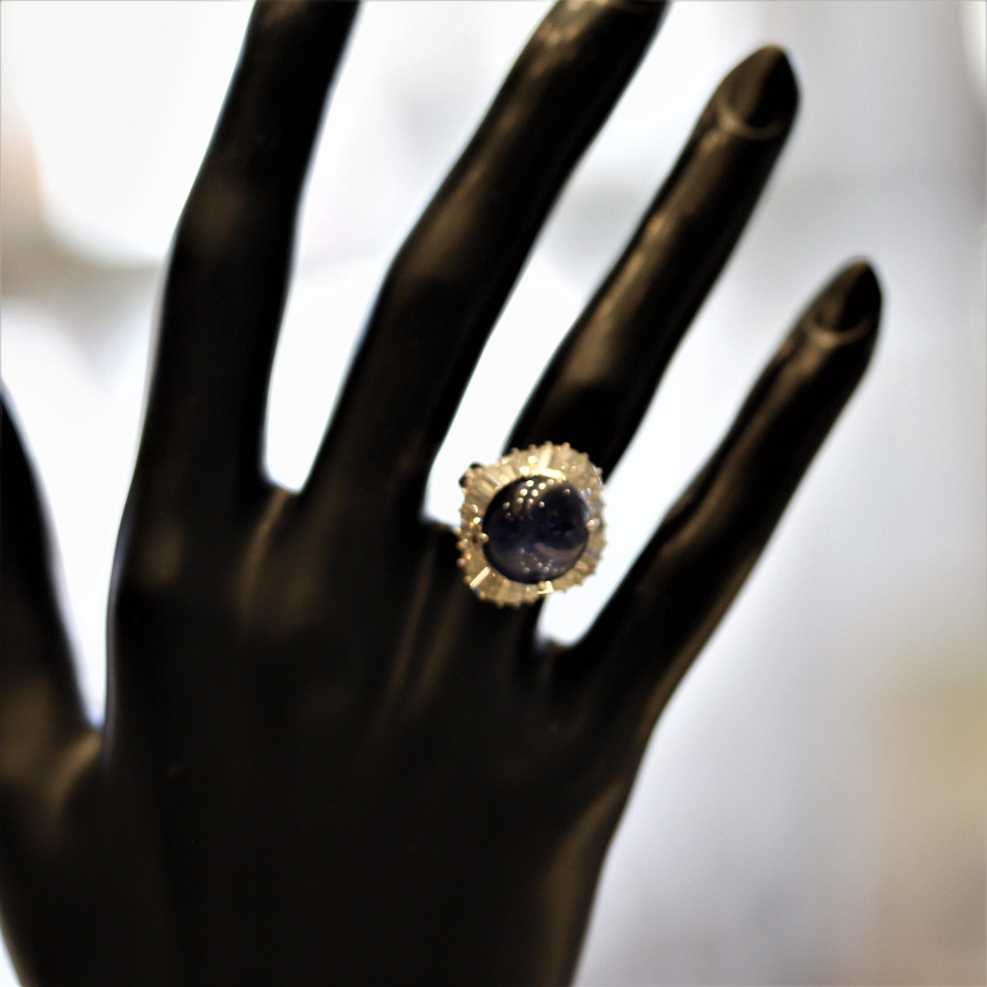 Women's Fine Royal Blue Star Sapphire Diamond Platinum Ring For Sale