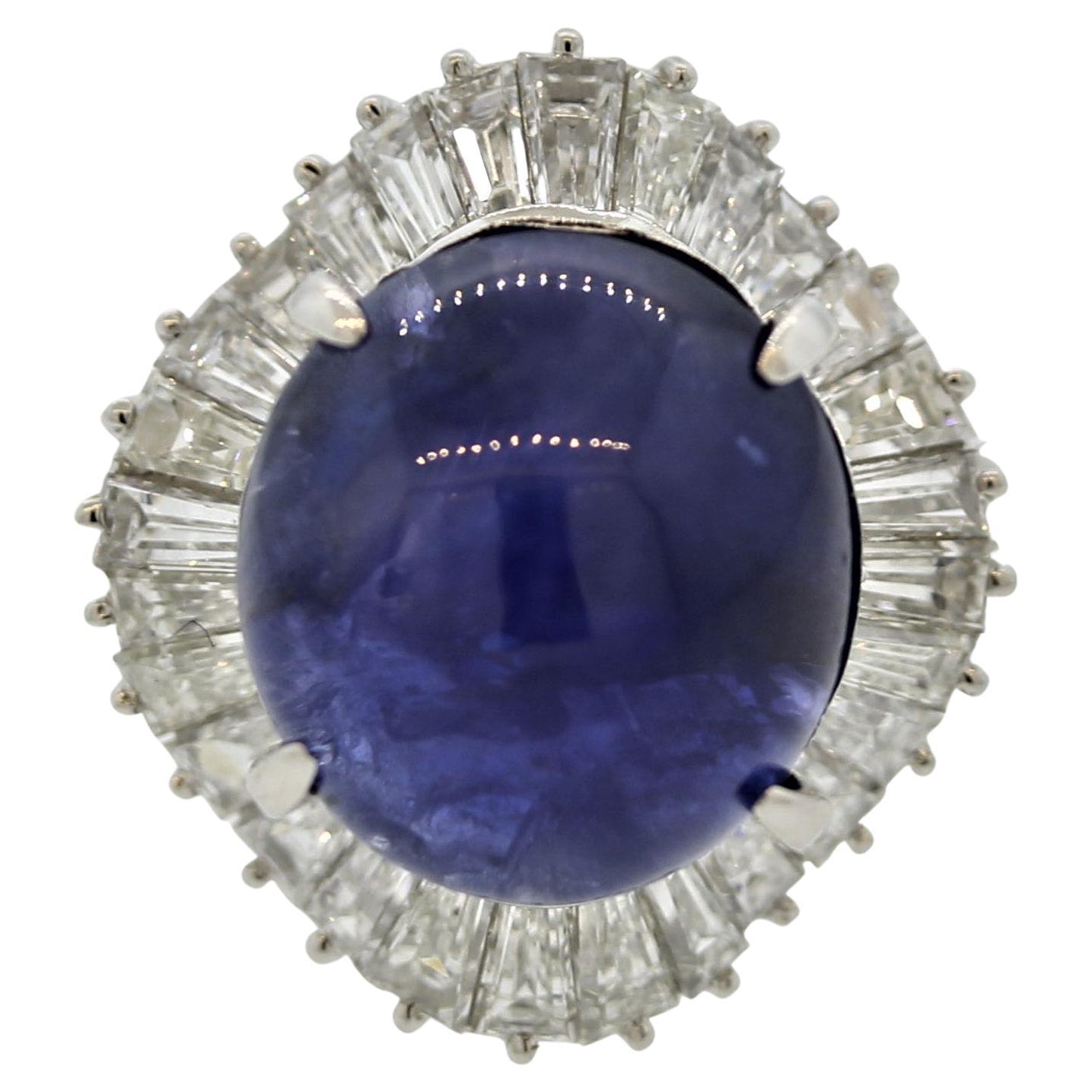 Fine Royal Blue Star Sapphire Diamond Platinum Ring For Sale