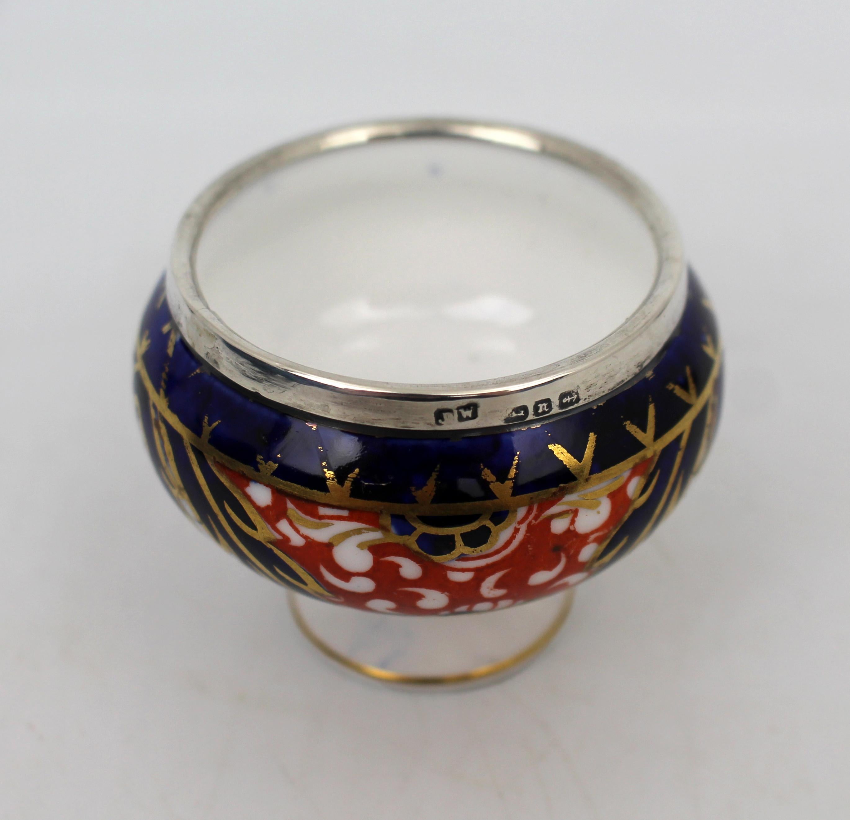 Feine Royal Crown Derby Imari Porcelain & Silber Salz, um 1890 (Britisch) im Angebot