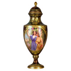 Antique Fine Royal Vienna Gilt-Decorated Jeweled Iridescent Porcelain Urn