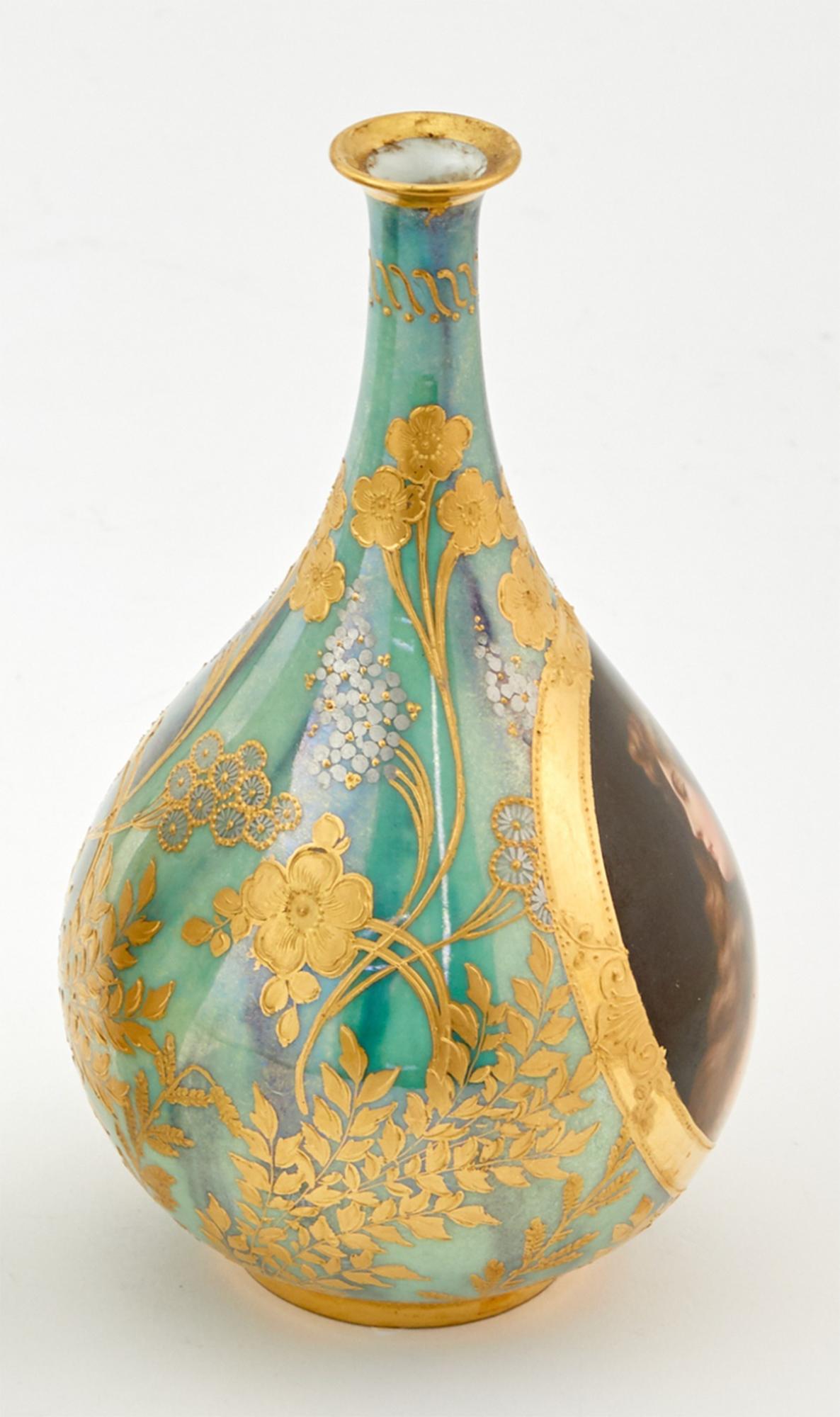 Art Nouveau  Fine Royal Vienna Hand-Painted Porcelain Portrait Cabinet Vases For Sale
