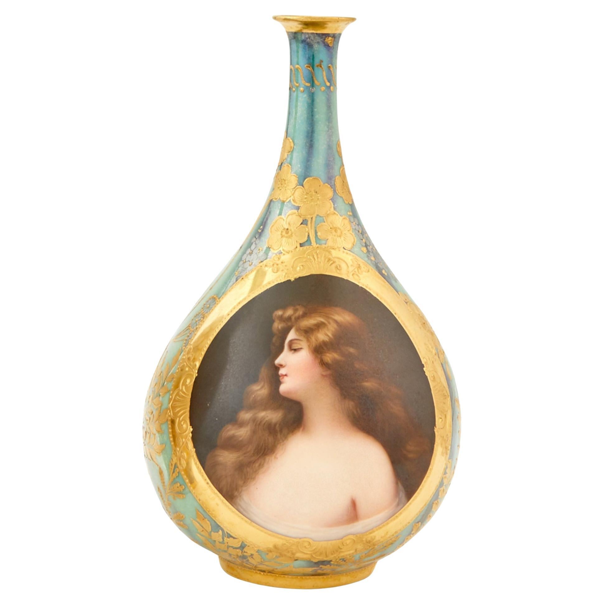 Fine Royal Vienna Hand-Painted Porcelain Portrait Cabinet Vases For Sale