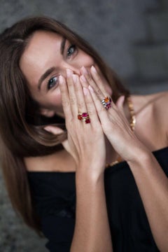 Ring in Rose Gold with 1 Rubellite and Diamonds.