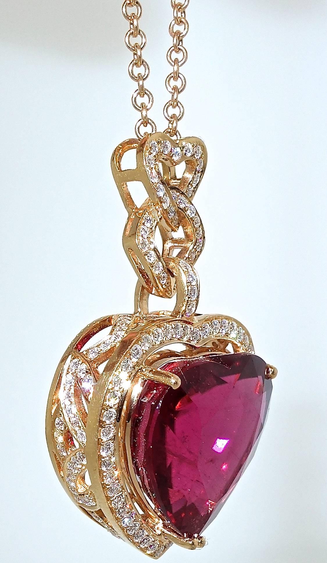 Contemporary Fine Rubelite and Diamond Pendant Necklace