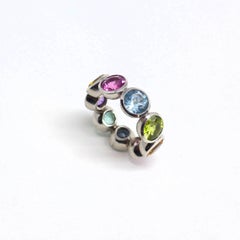 Fine Rubelite Tourmaline Aqua Peridot Beryl Citrine Amethyst 18K Gold Disco Ring