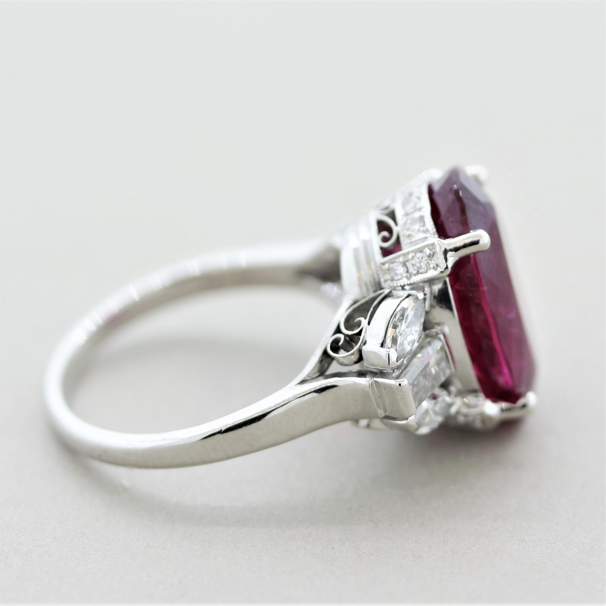 Women's Fine Rubellite Tourmaline Diamond Platinum Ring For Sale