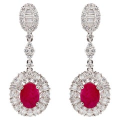 Fine Ruby 3.80 Carats Total Earrings with Diamonds 18K Gold