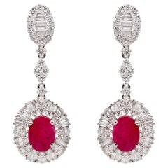 Fine Ruby 3.80 Carats Total Earrings with Diamonds 18k Gold