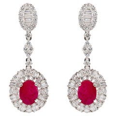 Fine Ruby 3.80 Carats Total Earrings with Diamonds 18k Gold