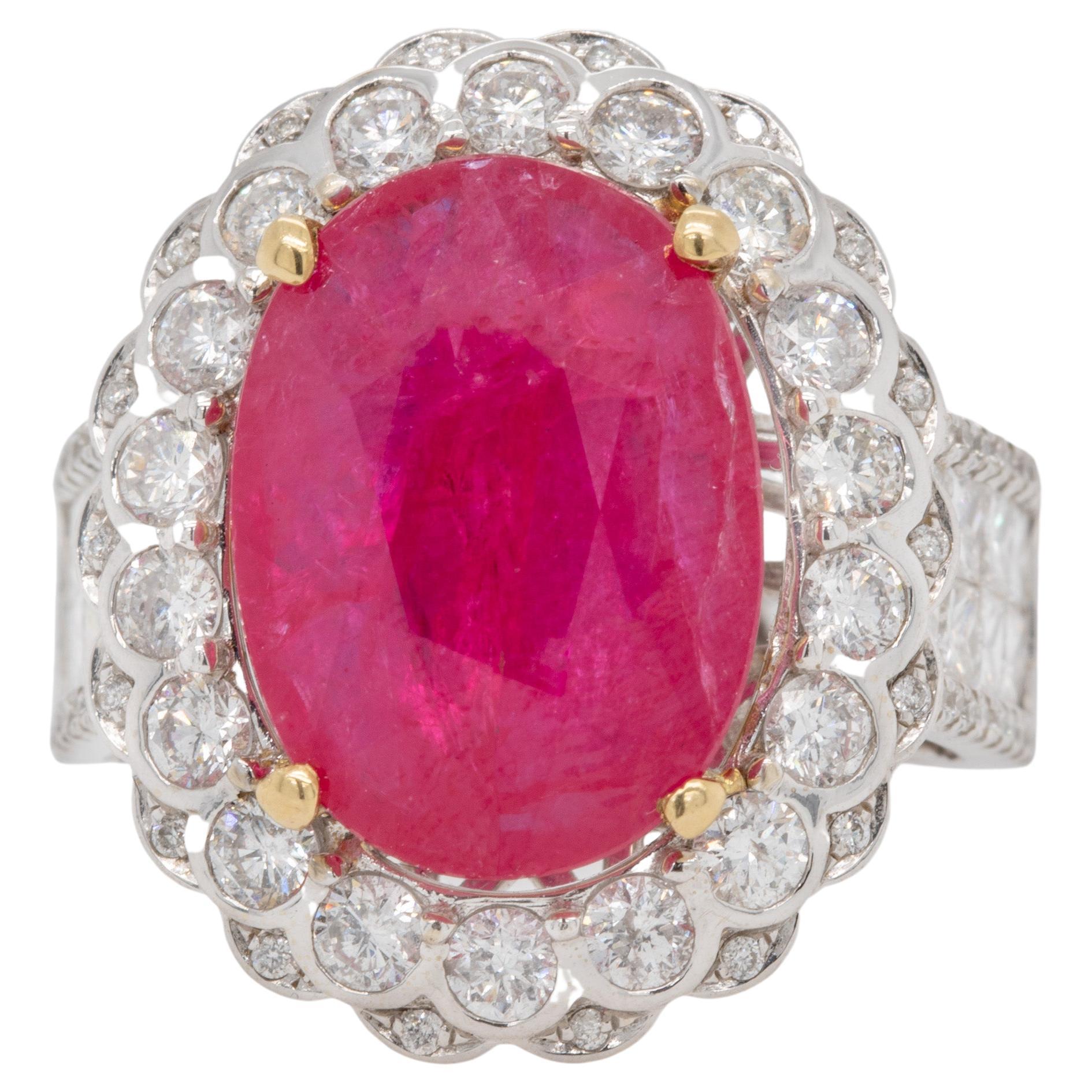 Fine Ruby 7.93 Carat Ring with Diamonds 1.90 Carats Total 18k Gold