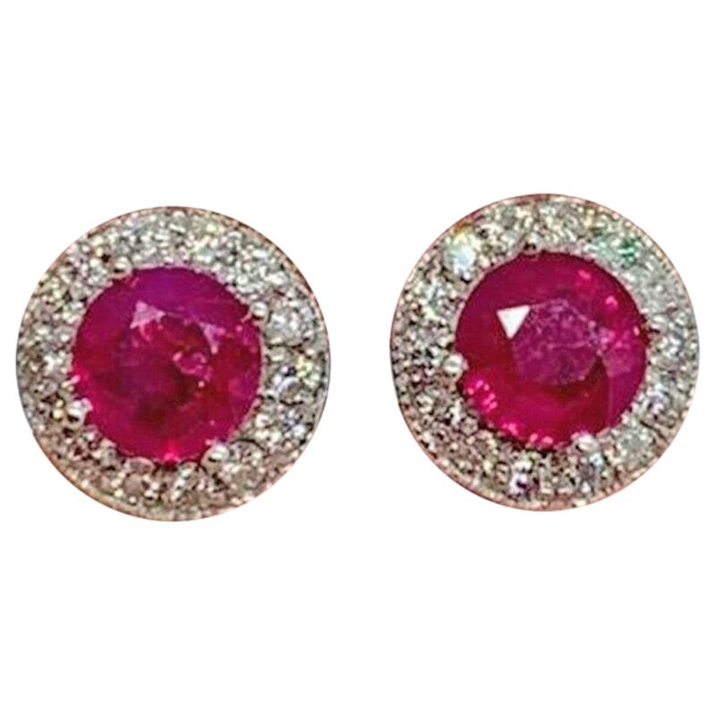 Diamond Ruby Earrings 14k Gold 1.46 TCW Certified