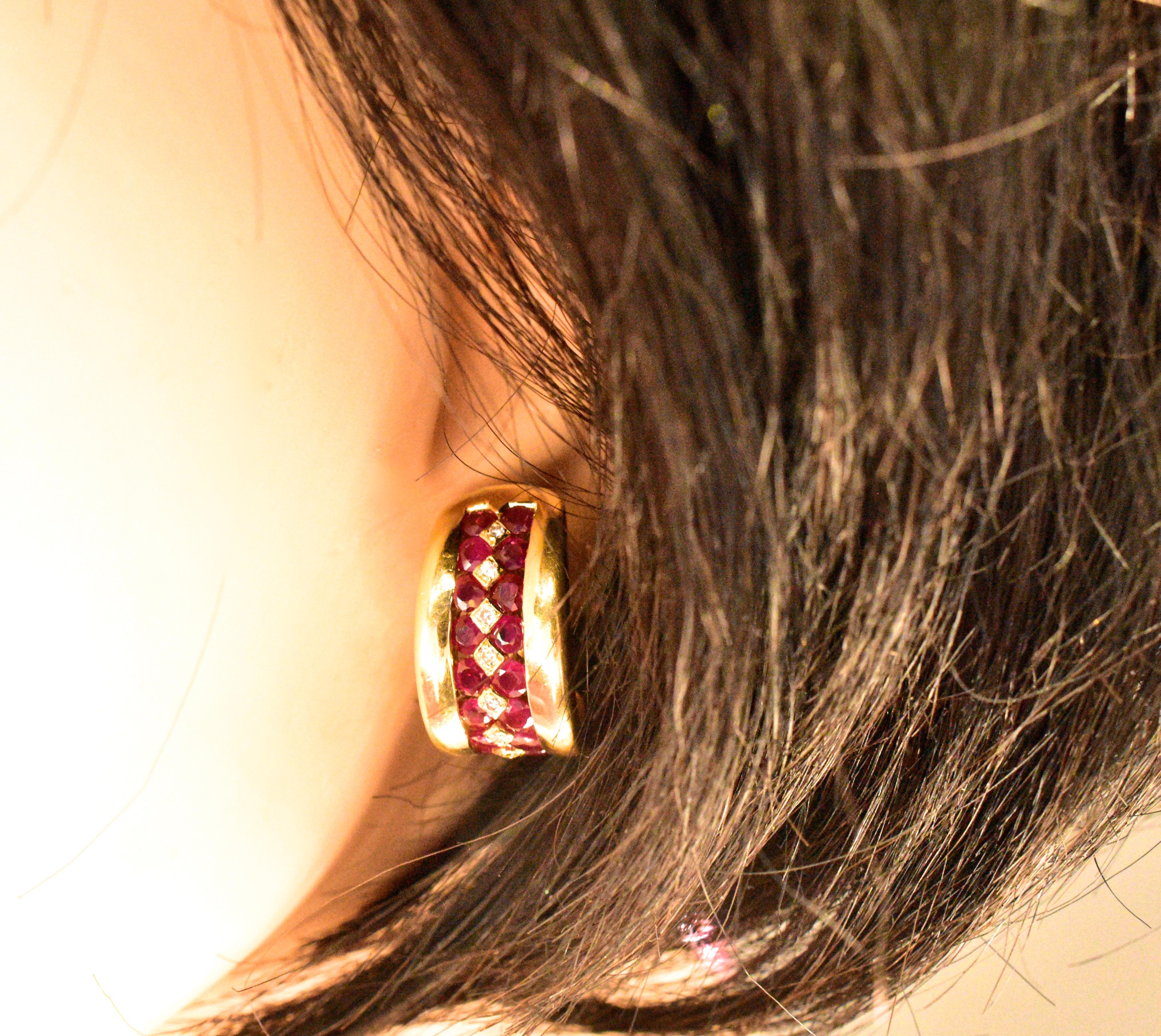 Women's or Men's Fine Ruby and Diamond 18 Karat Earrings