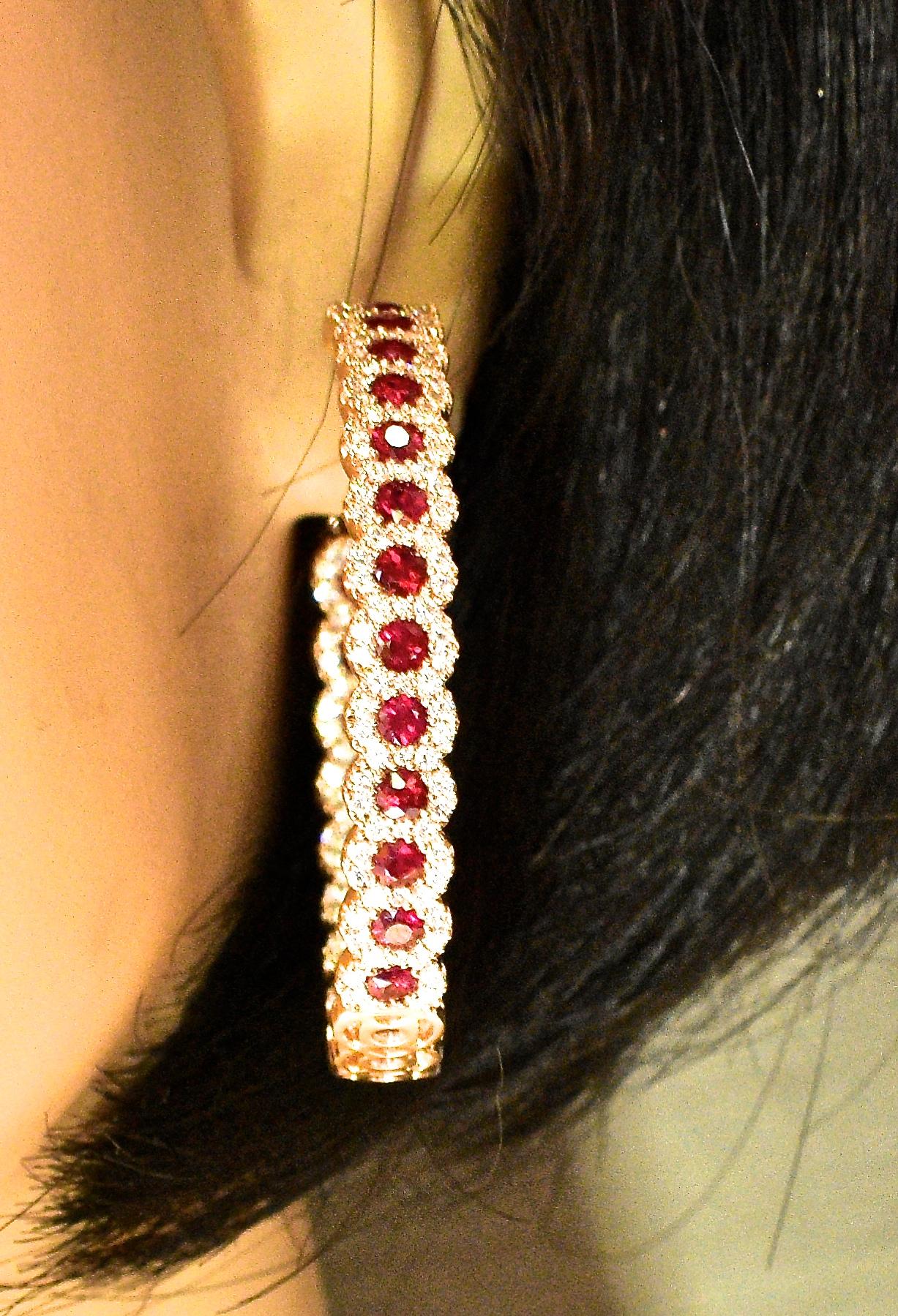Contemporary Fine Ruby and Diamond Large Hoop-Earrings