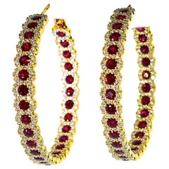 Fine Ruby and Diamond Large Hoop-Earrings