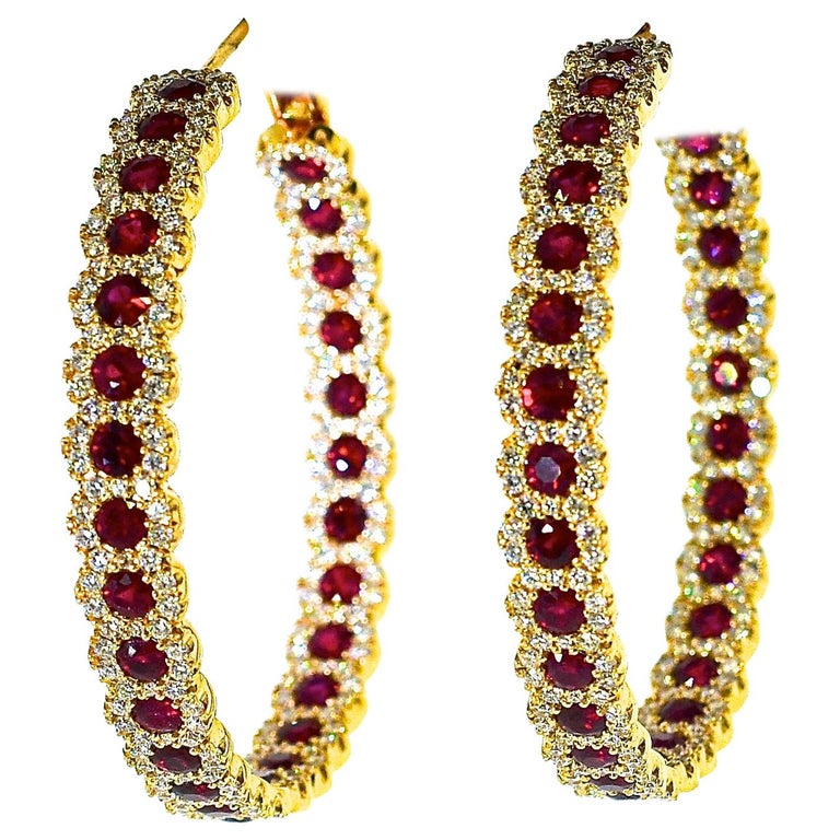 Fine Ruby and Diamond Large HoopEarrings at 1stdibs