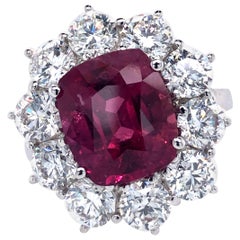 Fine Ruby and Diamond Ring 7.56 Carat in 18 Karat White Gold