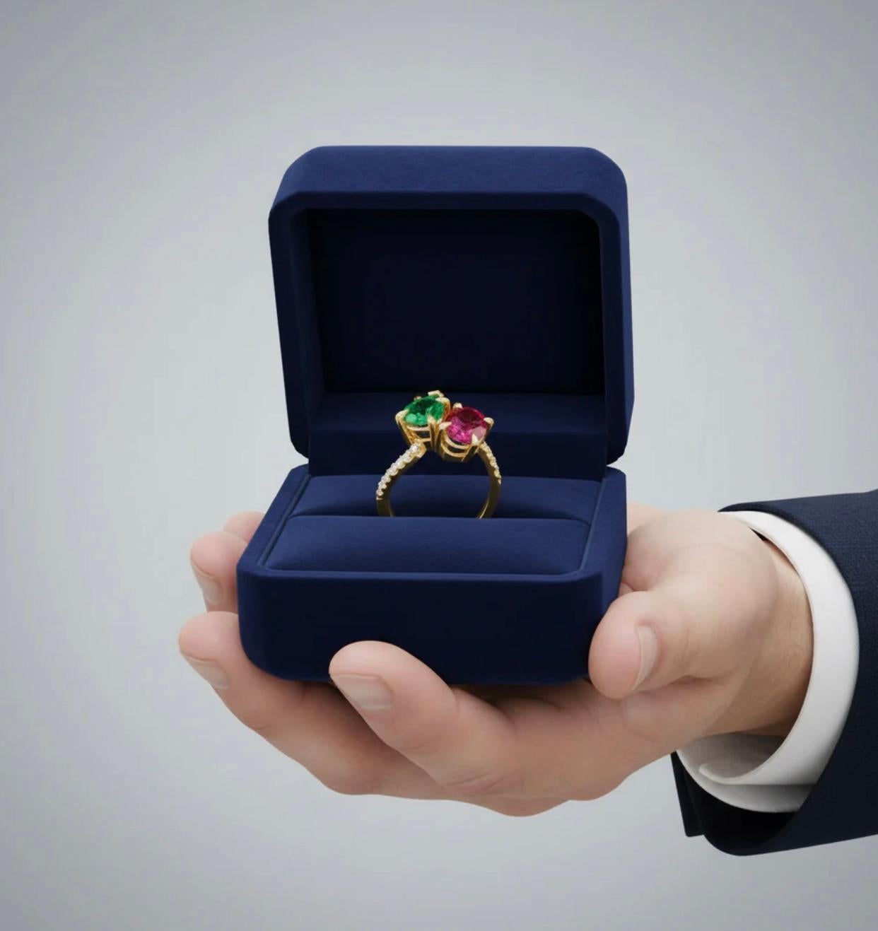 Verlobungsring mit feinem Rubin und Smaragd Bypass „Toi Et Moi“ Damen im Angebot