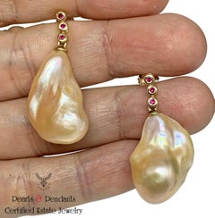 Ruby Baroque Fresh Water Pearl Earrings 14k Gold Gold Certified