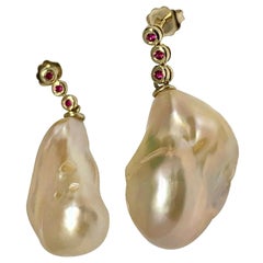 Ruby Baroque Fresh Water Pearl Earrings 14k Gold Gold Certified 