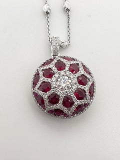 Fine Ruby & Diamond pendant necklace 18KT