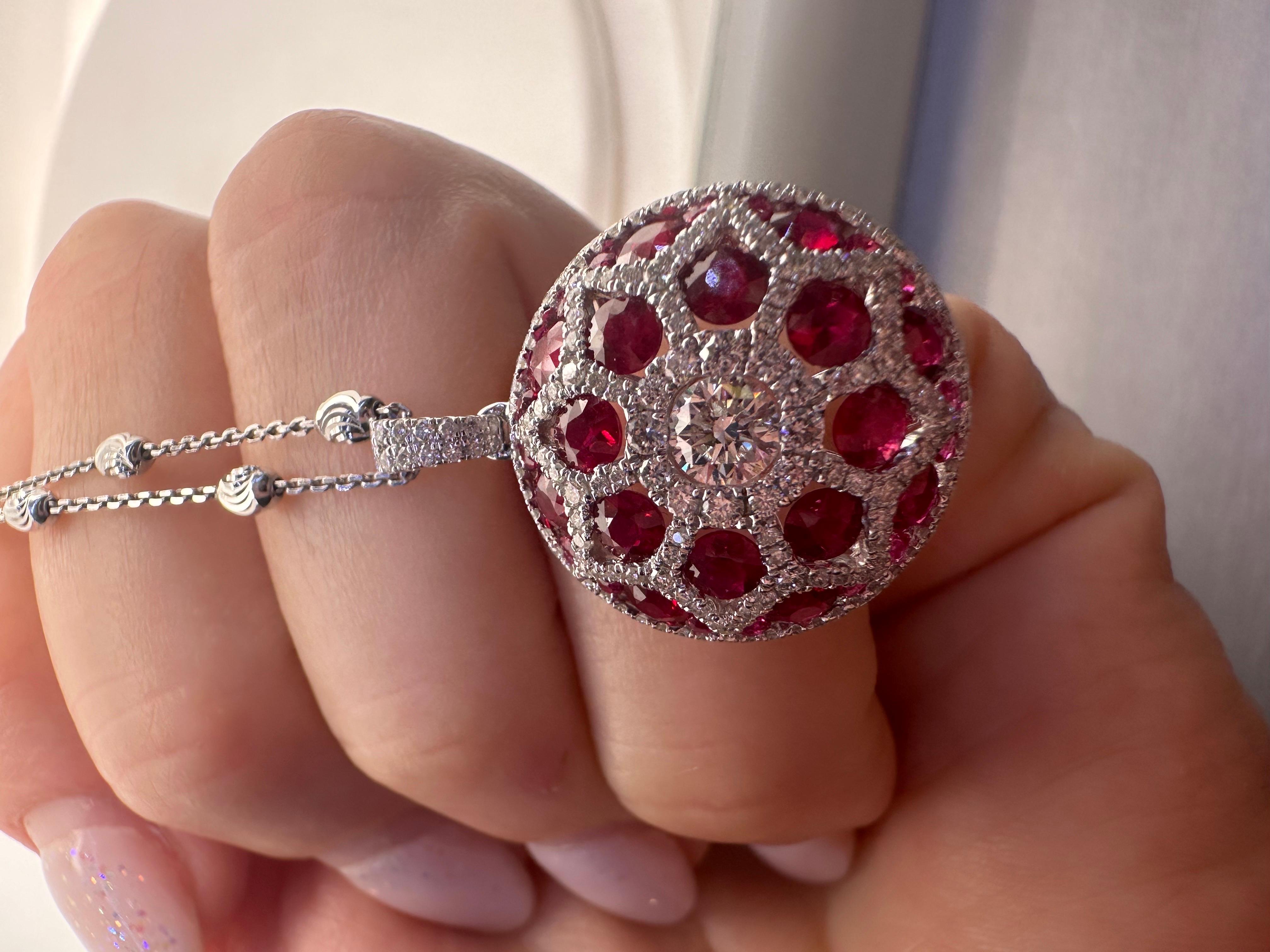 Fine Ruby & Diamond pendant necklace 18KT For Sale 1