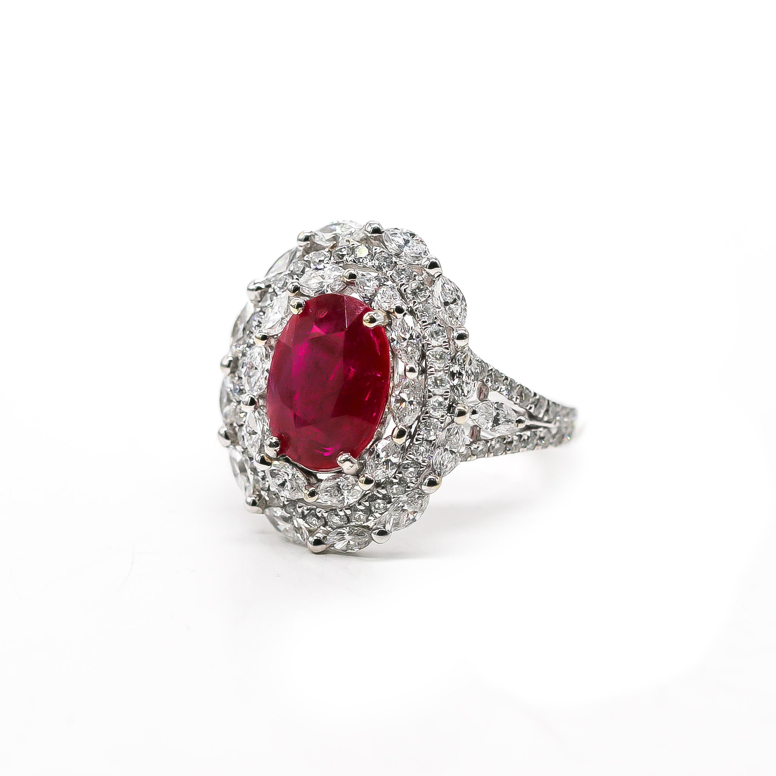 Modern Fine Ruby Ring 4.07 Carat with Diamonds 2.80 Carats F/VS 18 Karat Gold