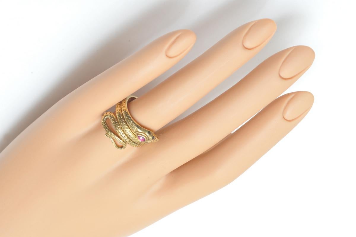 Women's or Men's Fine Ruby Sapphire Gold Snake Ring 