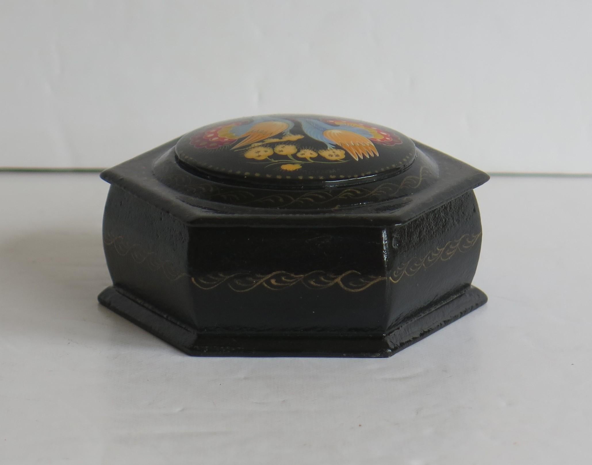 Paper Fine Russian Kholui Lacquered Lidded Box Hand Painted & Signed, Mid 20th Century