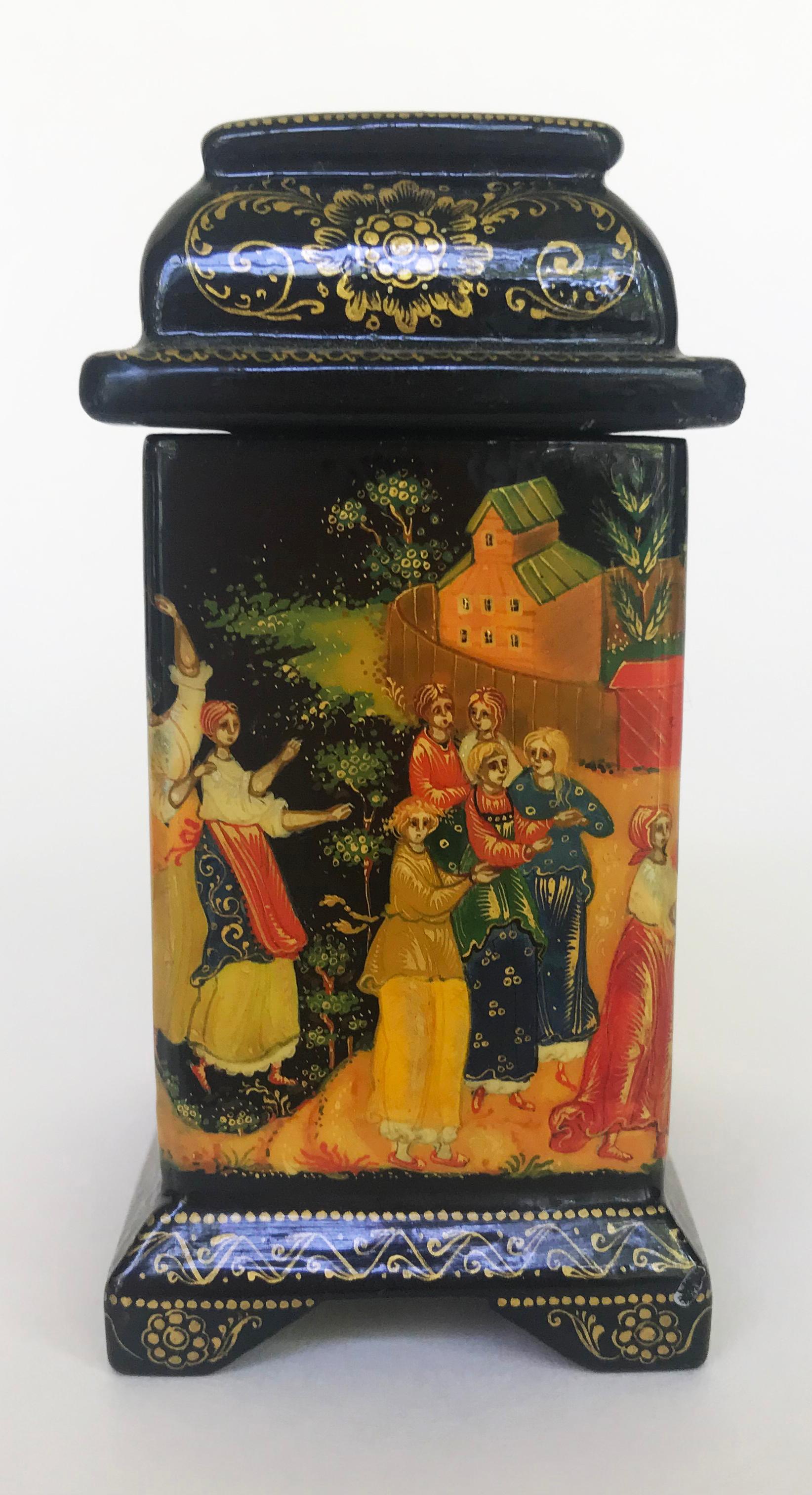 Women's or Men's Fine Russian Lacquer Mini Tall Box from Palekh
