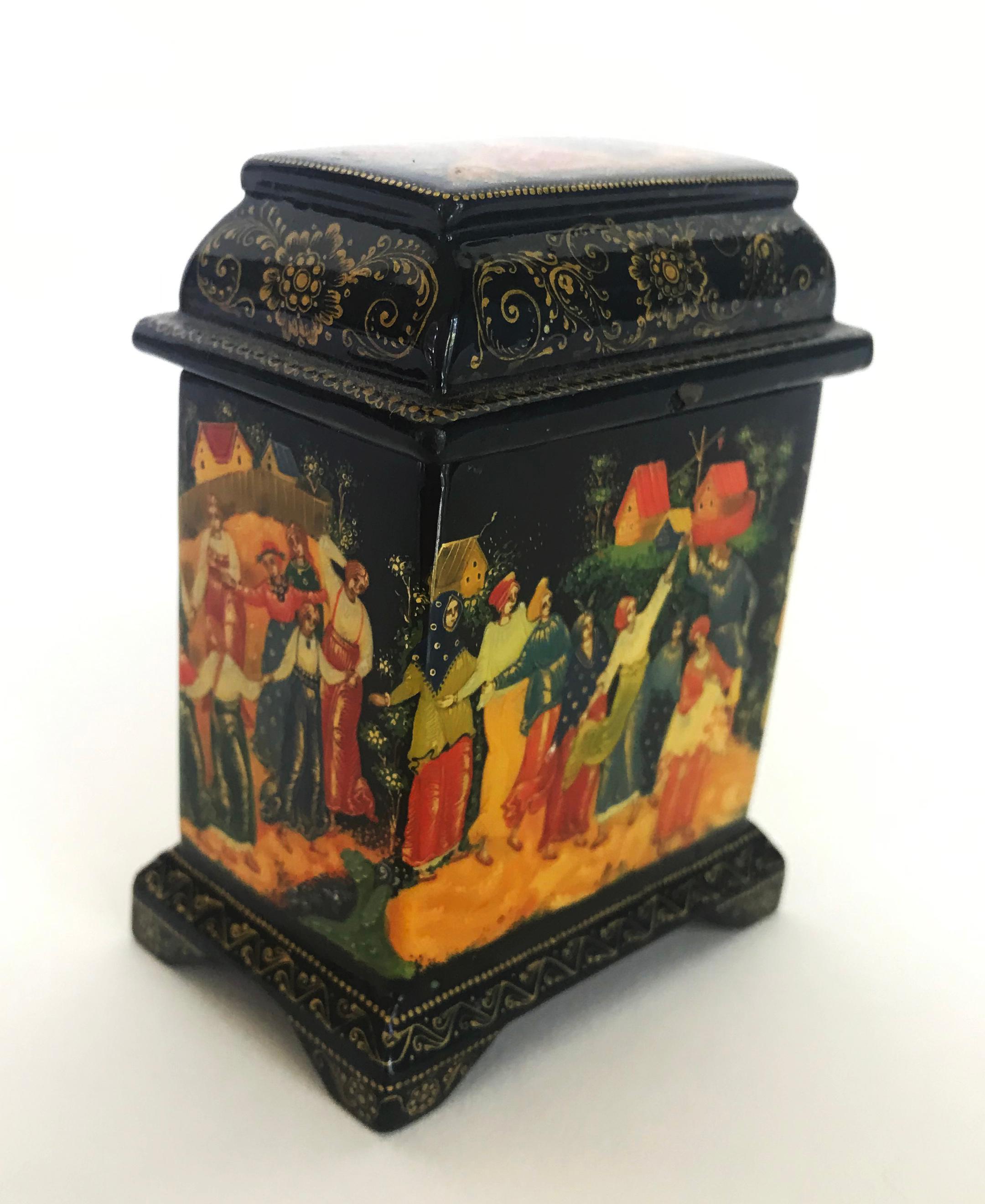 Fine Russian Lacquer Mini Tall Box from Palekh 3