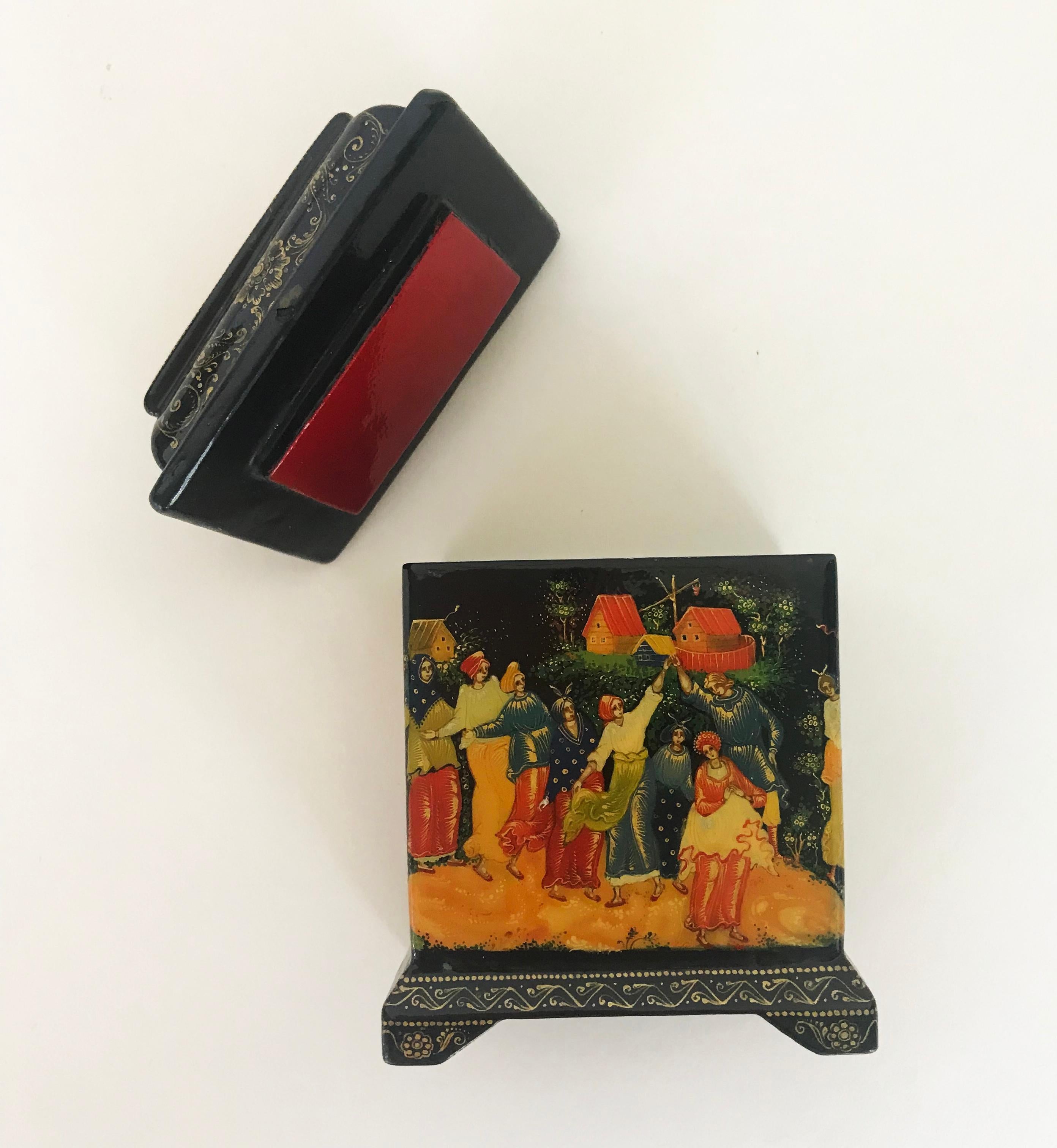 Fine Russian Lacquer Mini Tall Box from Palekh 4