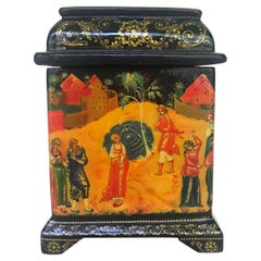 Vintage Fine Russian Lacquer Mini Tall Box from Palekh
