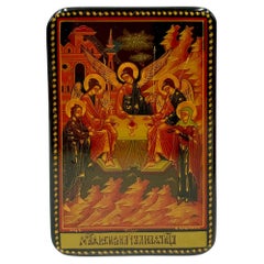 Fine Russian Lacquer Palekh Hand Painted Holy Trinity Box by Zolotorev