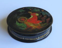 Fine Russian Palekh Lacquered Lidded Box Hand Painted Signed and Dated 1965