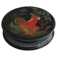 Retro Fine Russian Palekh Lacquered Lidded Box Hand Painted Signed and Dated 1965